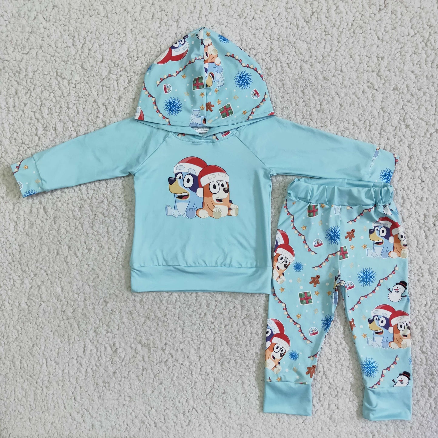 6 B11-17 Boys Christmas Outfits Long Sleeves Hoodies Sky Blue