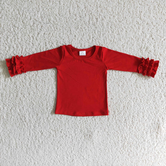 Girls Solid Red Shirt Top Cotton Long Sleeves