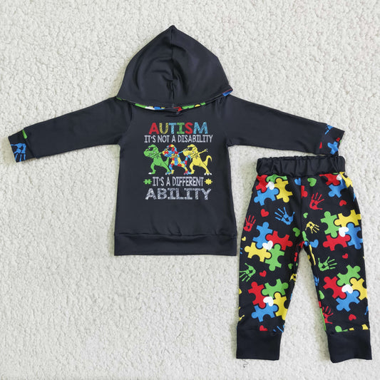 Boys Autism Outfits Long Sleeves Hoodies Black