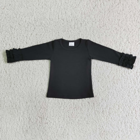 Girls Solid Black Shirt Top Cotton Long Sleeves