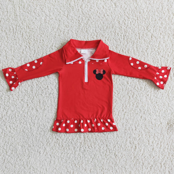Girls Red Shirt Top Long Sleeves With Zip