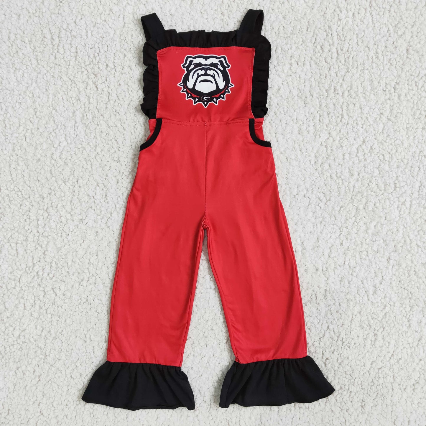 Girls Bulldogs Red Overalls