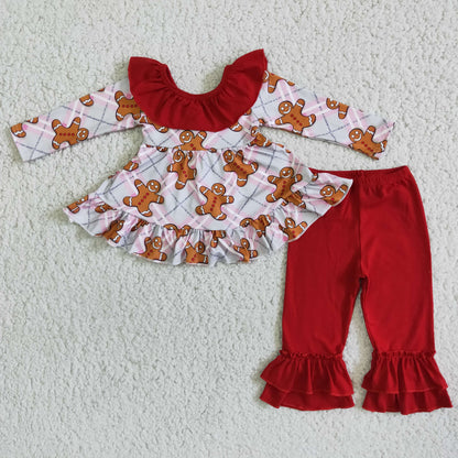 Girls Christmas Outfits Long Sleeves Red Pants Bows