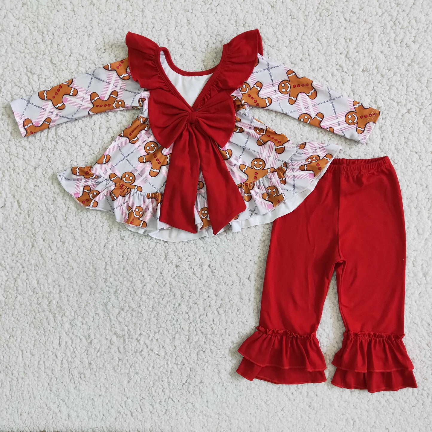 Girls Christmas Outfits Long Sleeves Red Pants Bows