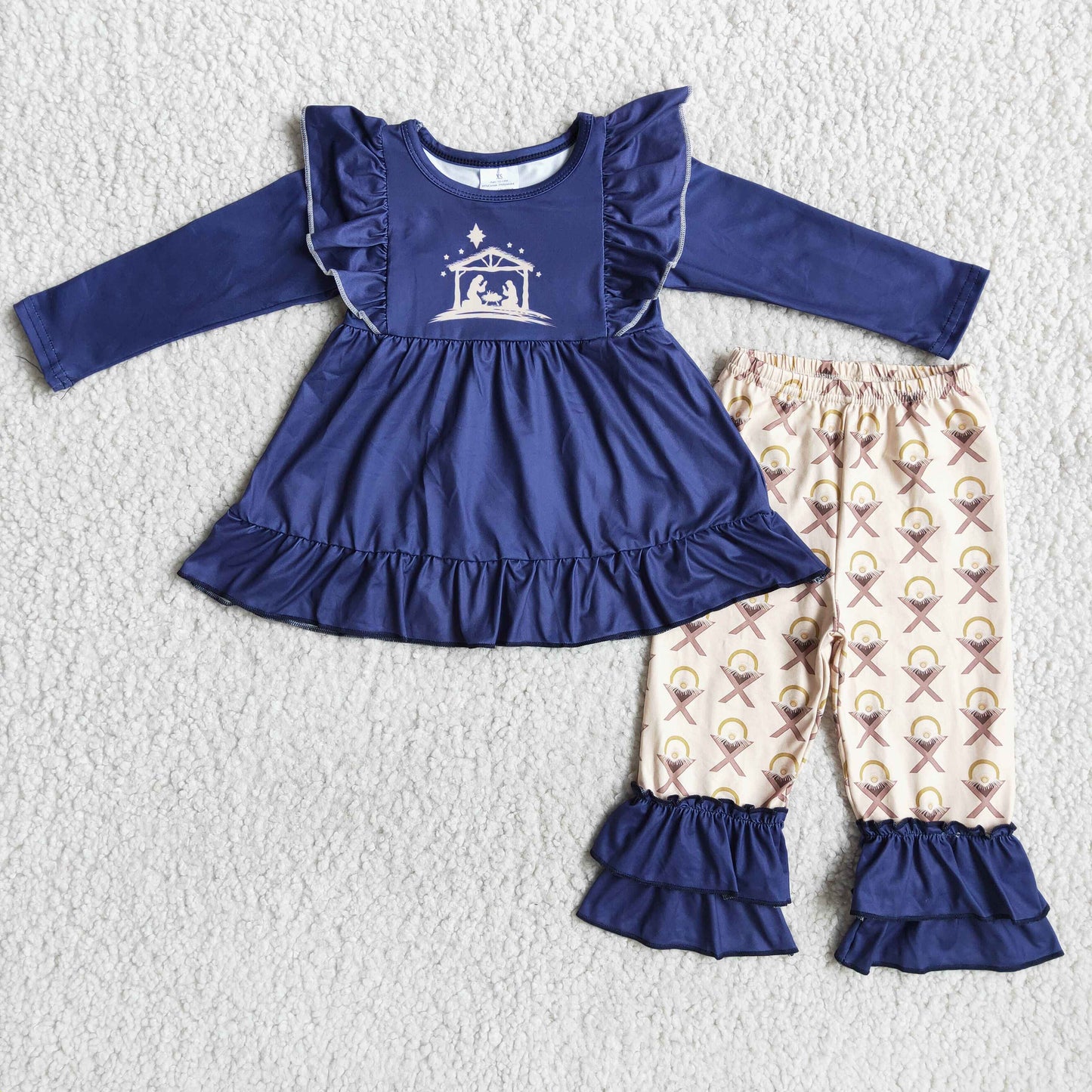 Girls Nativity Navy Outfits Long Sleeves Pants