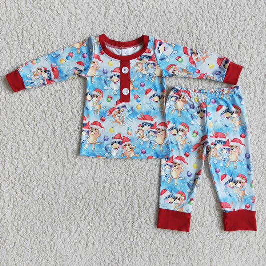 6 B11-24 Boys Christmas Dogs Pajamas Long Sleeves Joggers