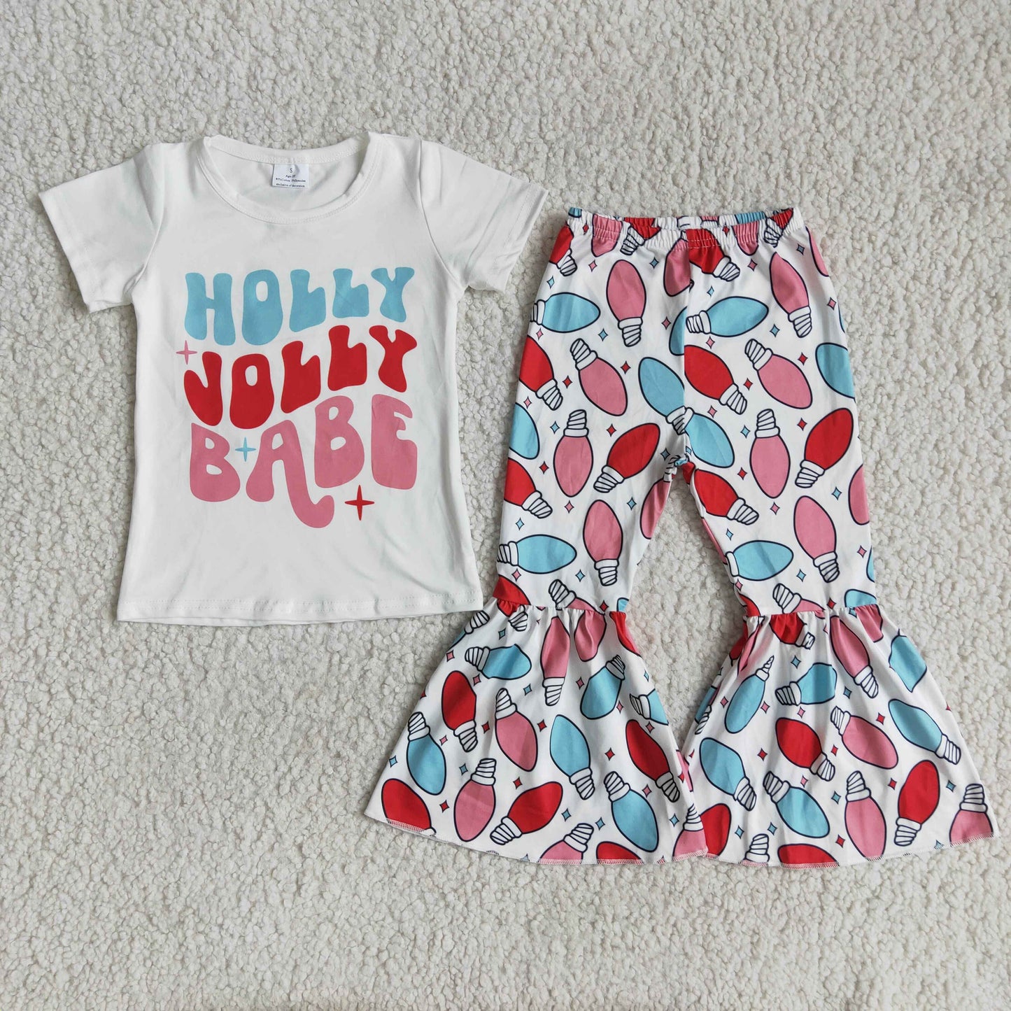 Girls Holly Jolly Babe Outfits Short Sleeves Bell Bottom Pants