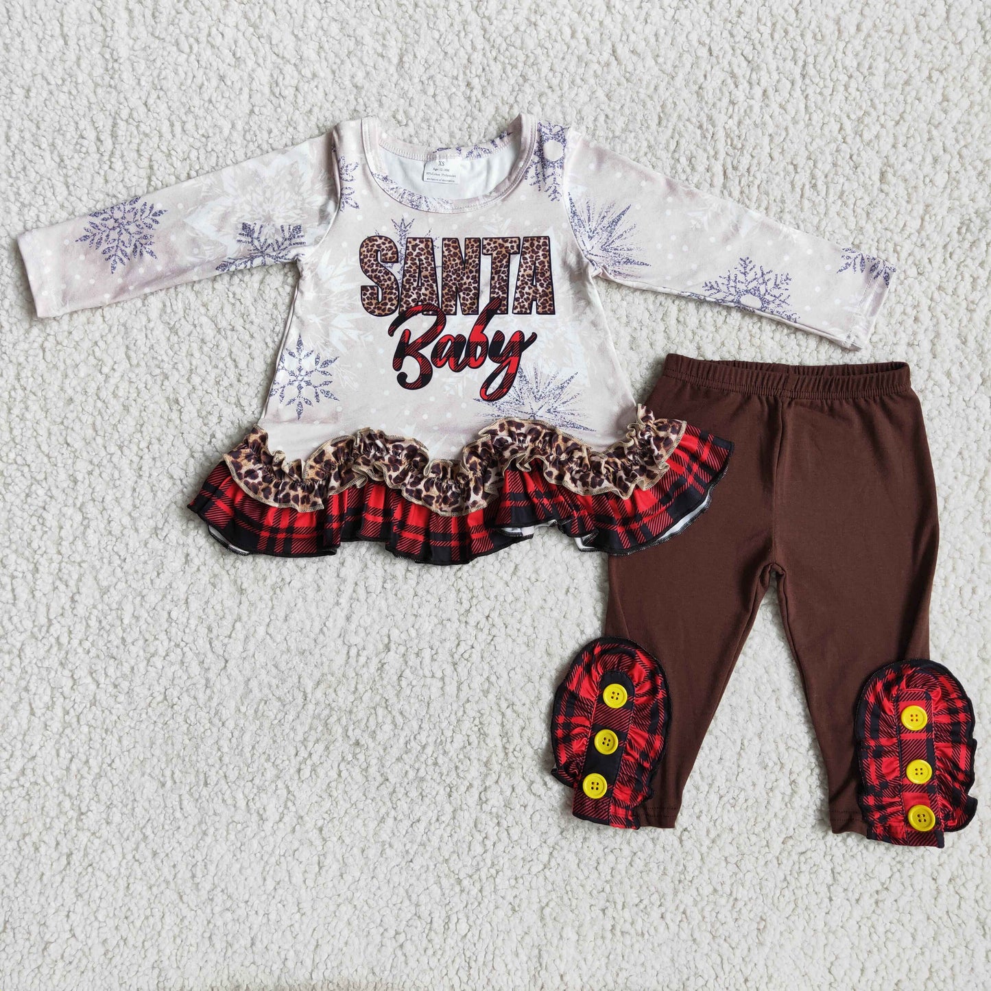 Girls Christmas Santa Baby Outfits Long Sleeves Brown Pants