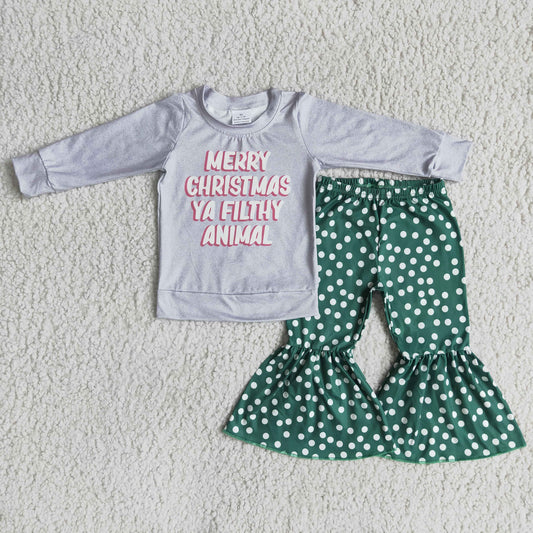 Girls Merry Christmas Outfits Long Sleeves Polka Dot Pants