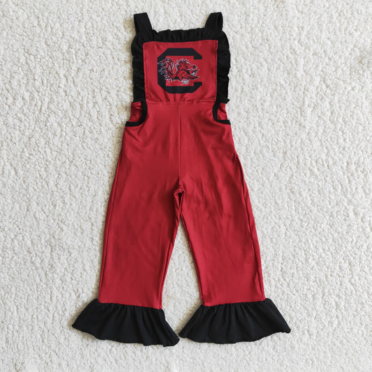 E3-14 Girls Gamecock Red Overalls