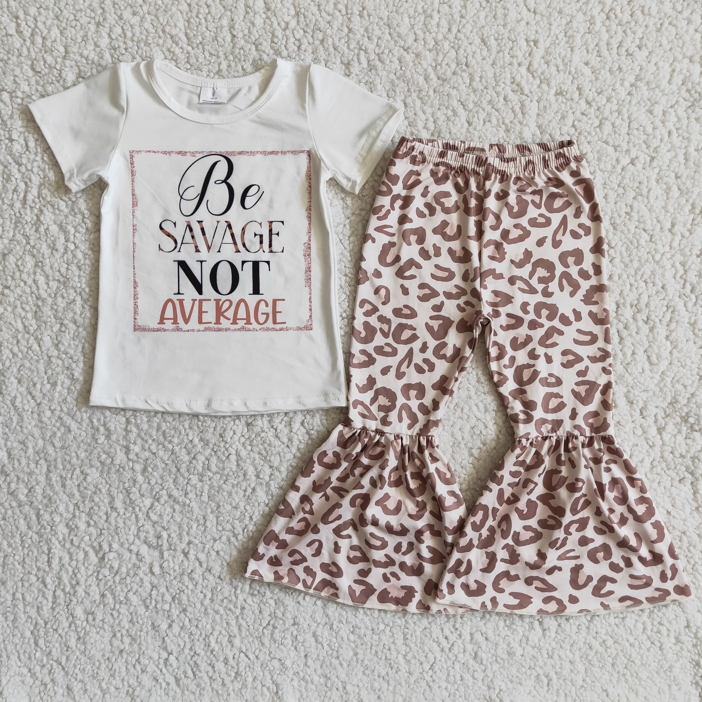 Girls Be Savage Outfits Short Sleeves Bell Bottom Leopard Pants