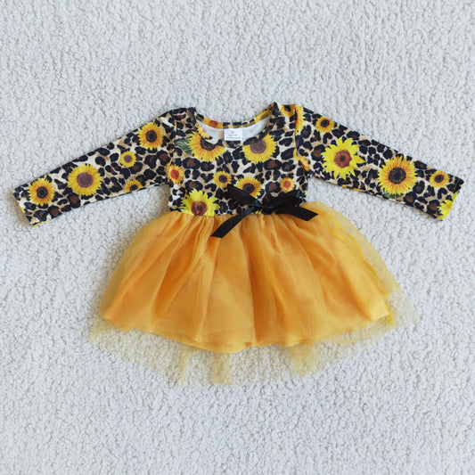 Girls Sunflowers Dress Long Sleeves Yellow