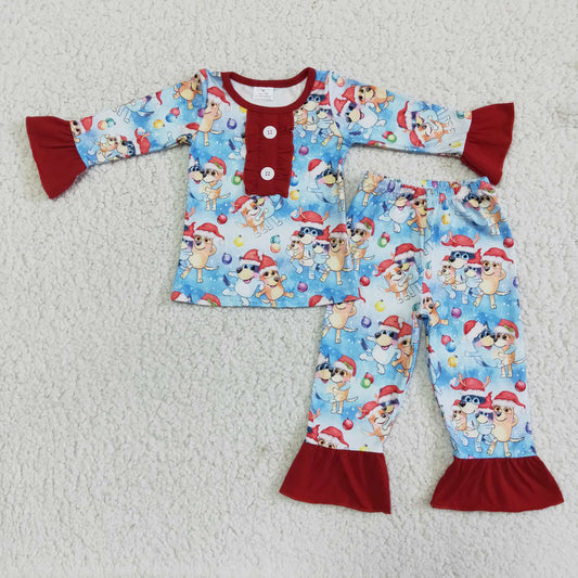 6 A15-4 Girls Christmas Dogs Pajamas Long Sleeves Pants