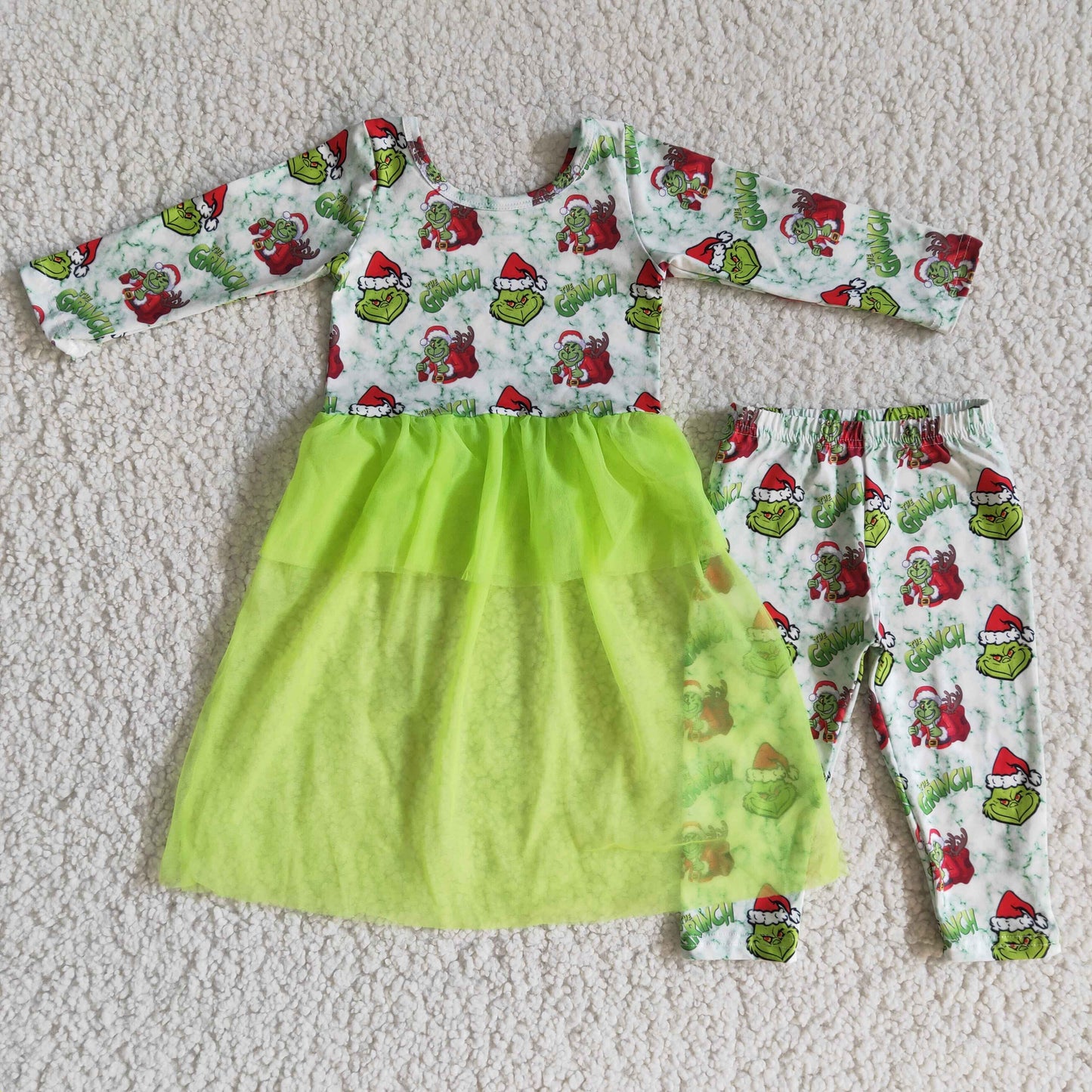 Girls Christmas Outfits Green Skirt Long Sleeved Pants