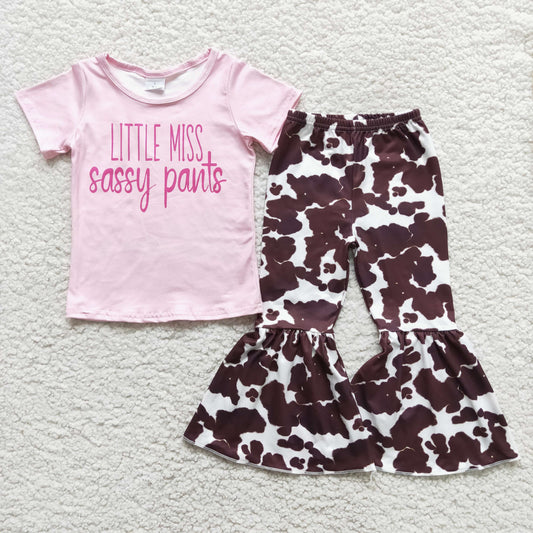 Girls Miss Sassy Outfits Short Sleeves Bell Bottom Cow Pants