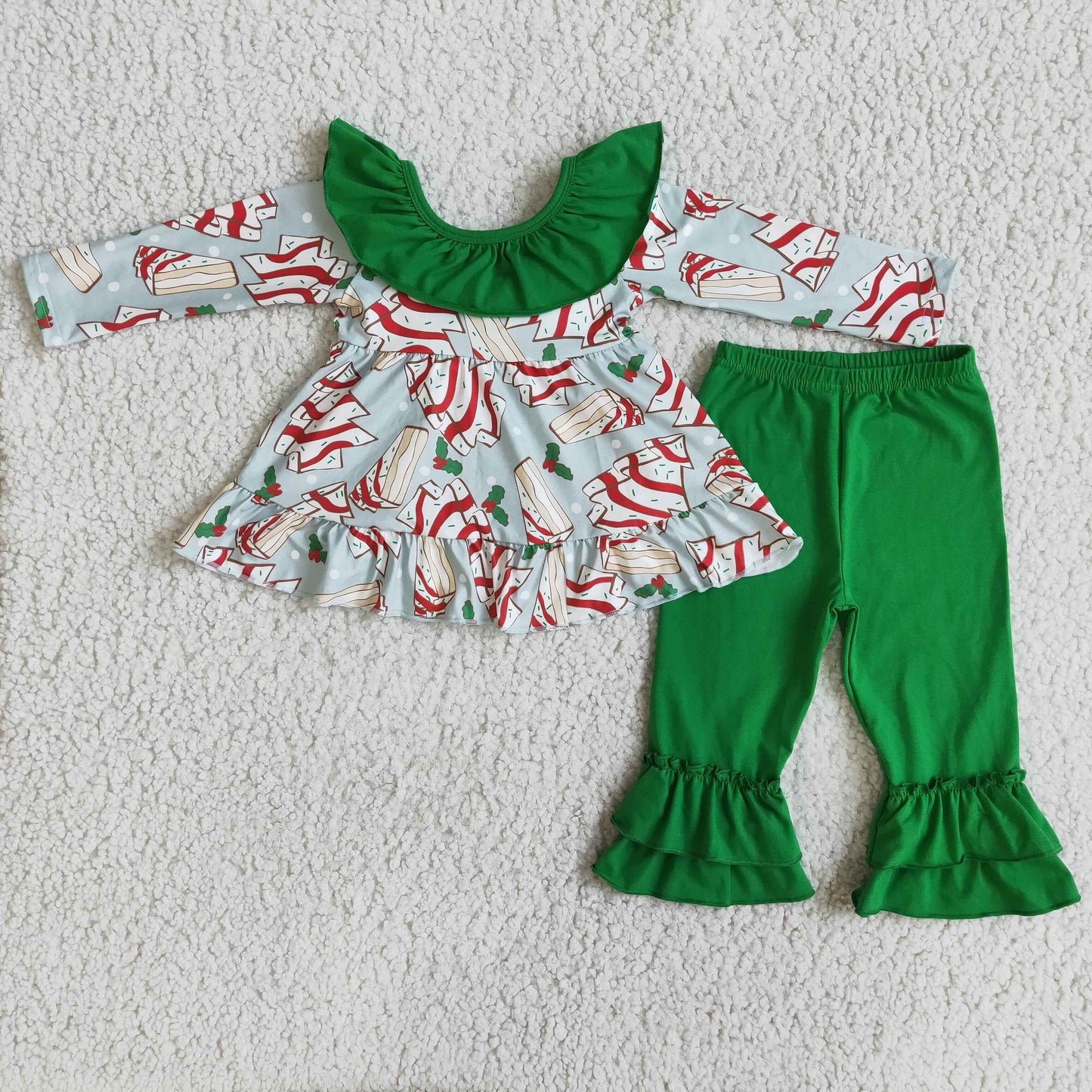 Girls Christmas Candy Outfits Long Sleeves Green Pants Bows