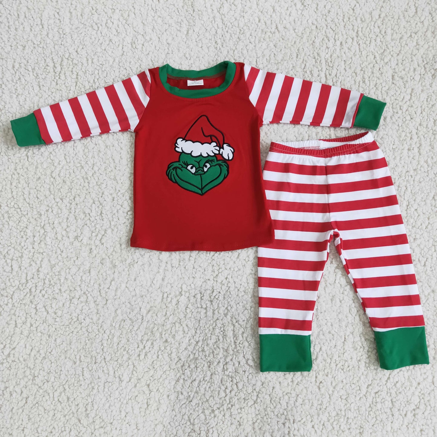 Boys Embroidery Pajamas Long Sleeves Red Stripe