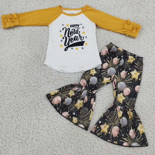 Girls Happy New Year Outfits Long Sleeves Bell Bottom Pants