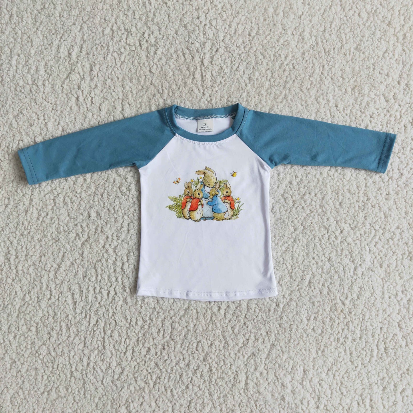 Boys Easter Rabbit Shirt Top Long Sleeves Blue