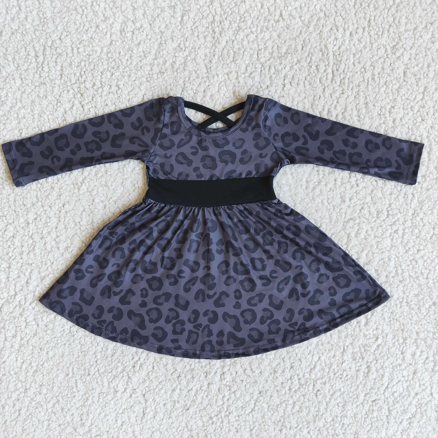 Girls Leopard Purple Dress Long Sleeves