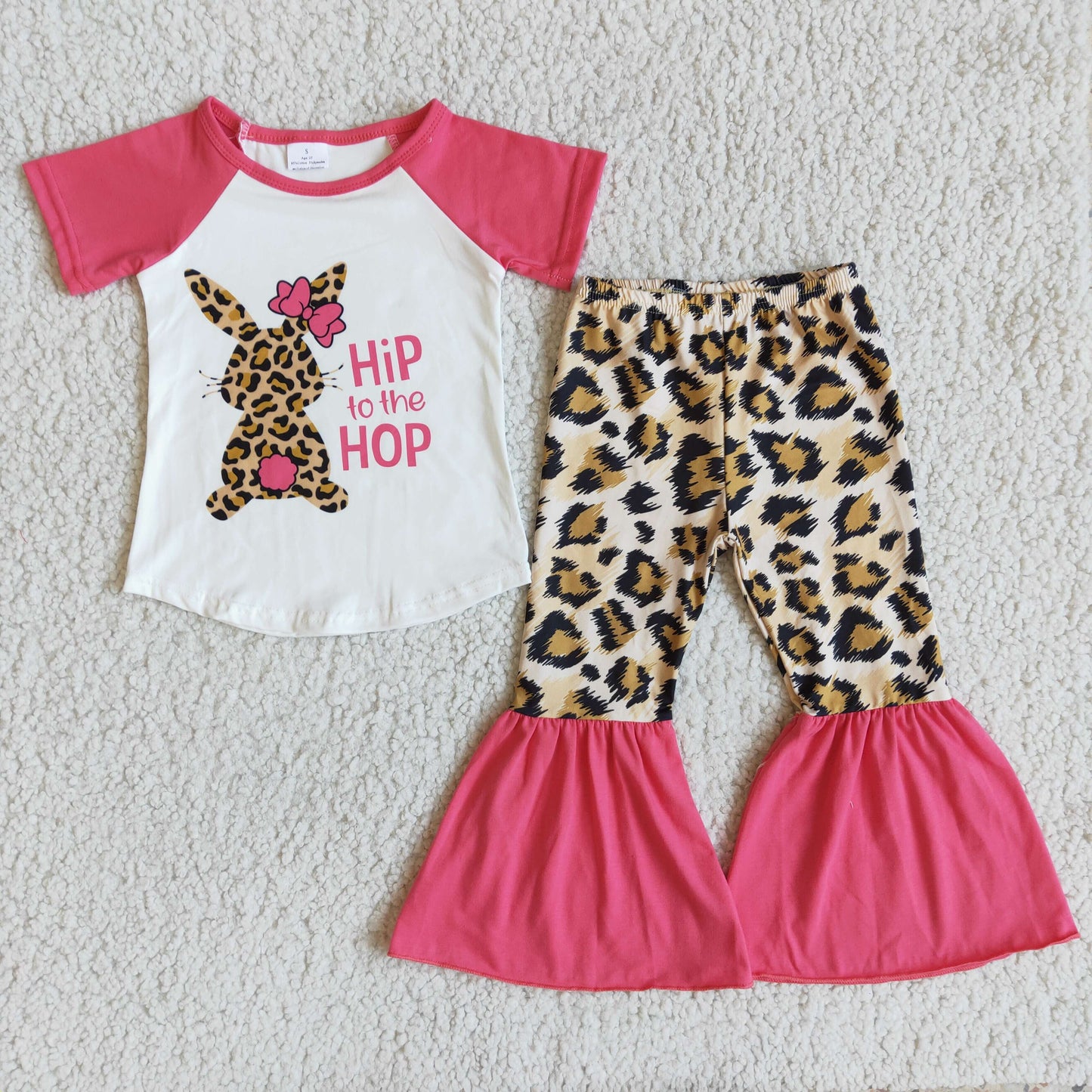 Girls Easter Rabbit Hip to the hop Outfits Short Sleeves leopard Pants