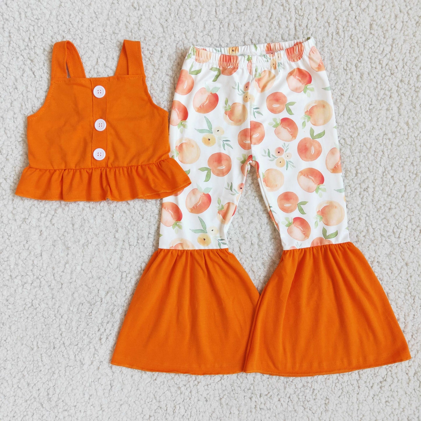 Girls Orange Outfits Sleeveless Peach Pants