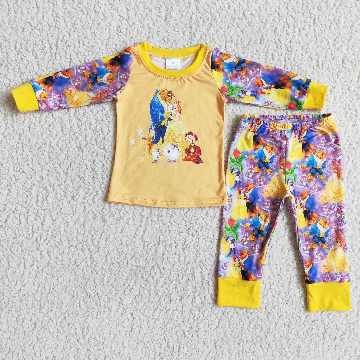 Girls Princess Pajamas Long Sleeves Yellow Pants