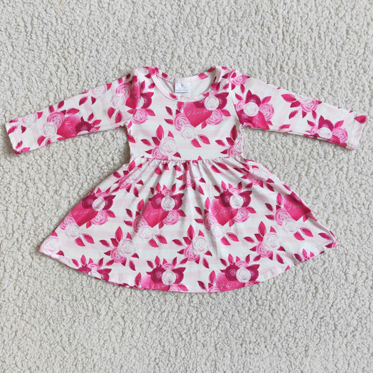 Girls Pink Floral Dress Long Sleeves