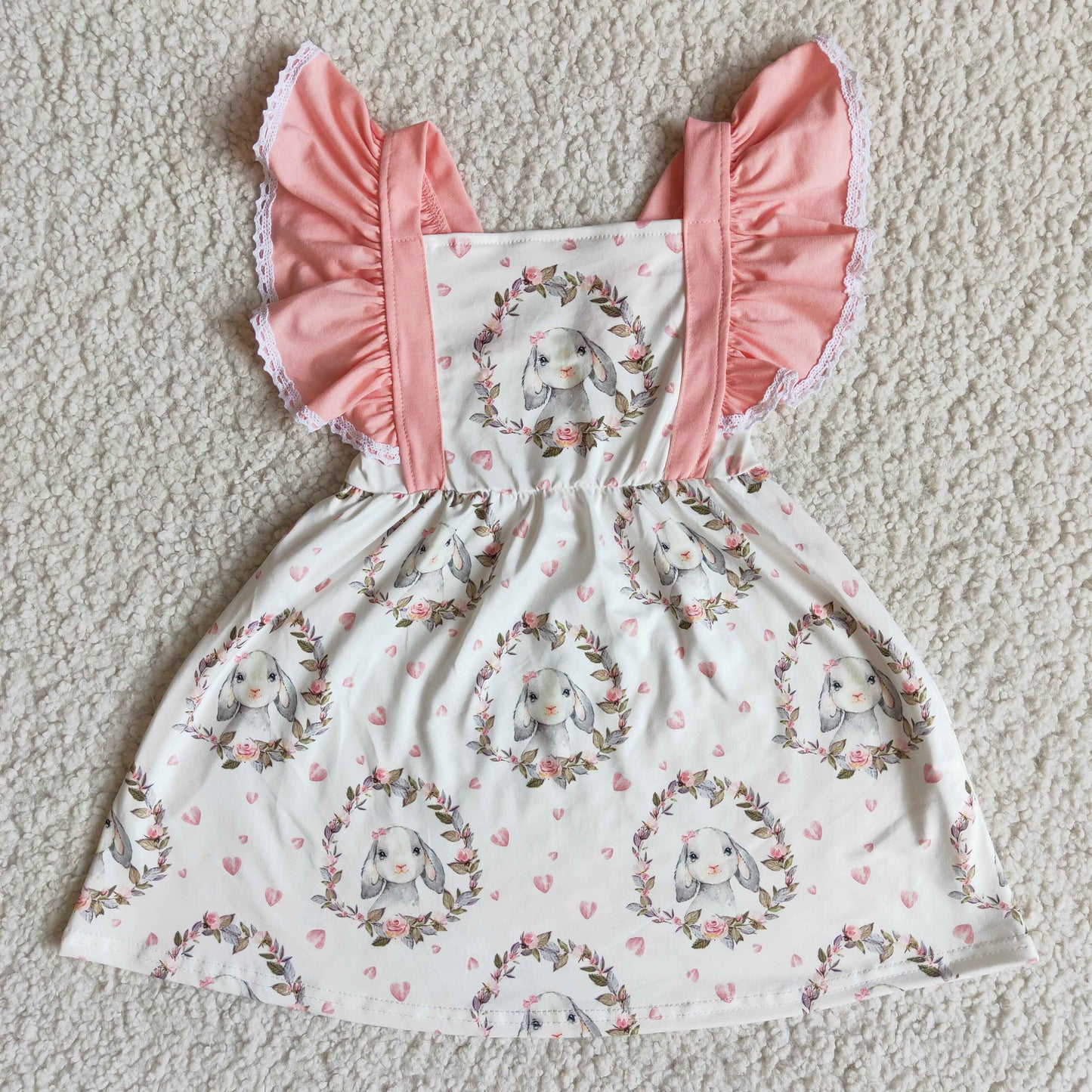 Girls Easter Bunny Floral Pink Dress