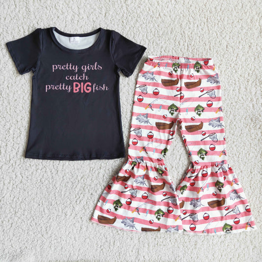 Girls Pretty Fish Outfits Short Sleeves Bell Bottom Pants