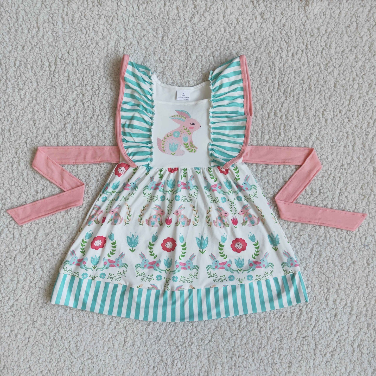 Girls Easter Rabbit Floral Dress Pink