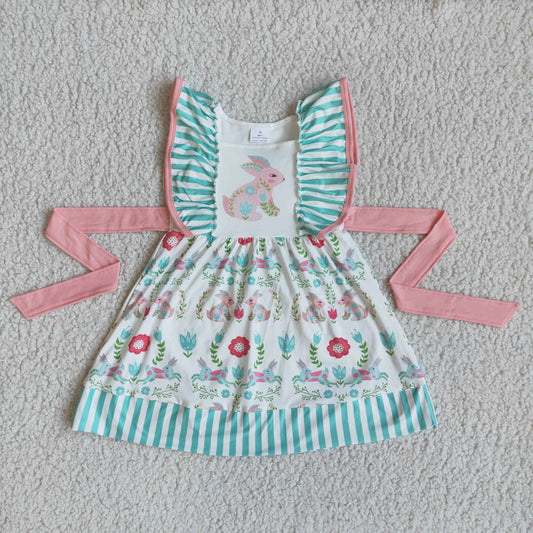 Girls Easter Rabbit Floral Dress Pink