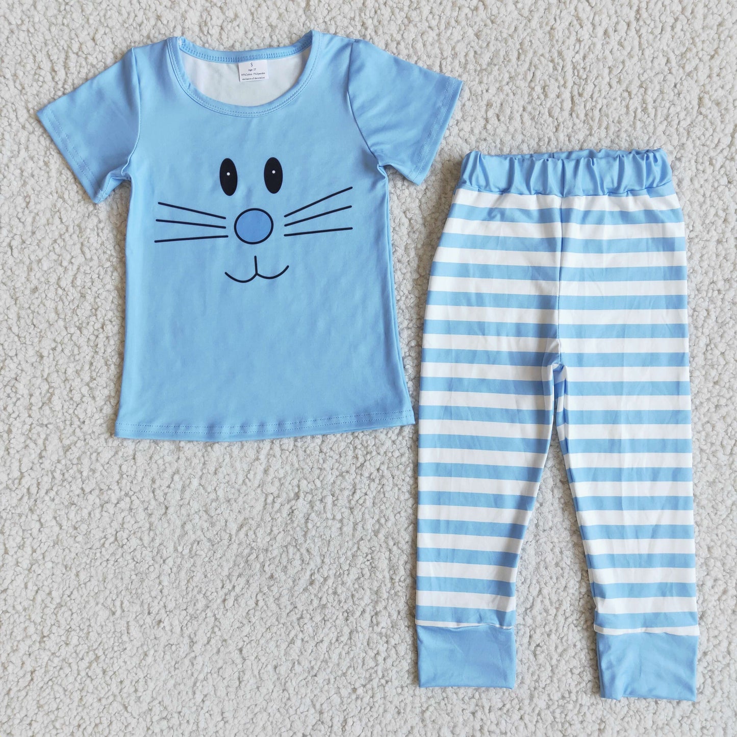 Boys Easter Rabbit Outfits Short Sleeves Stripe Pants Blue Pajamas