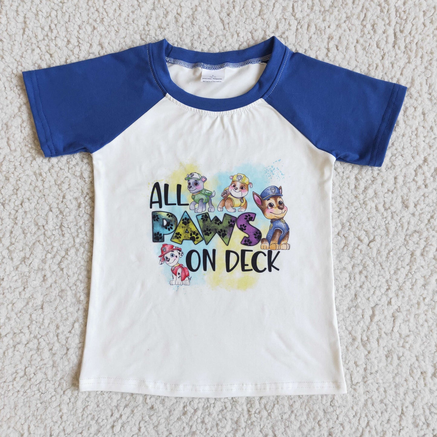 Boys Paws Shirt Top Short Sleeves Blue