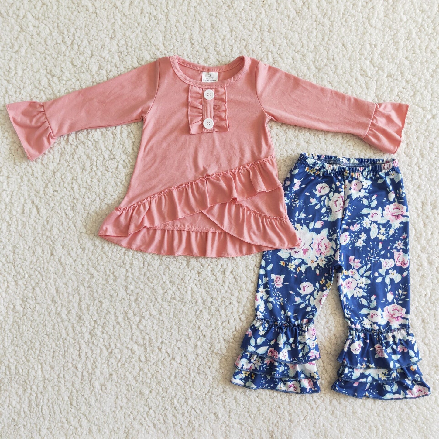 Girls Pink Floral Outfits Long Sleeves Pants