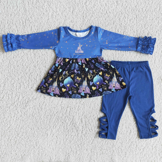 Girls Castle Outfits Long Sleeves Pants Blue