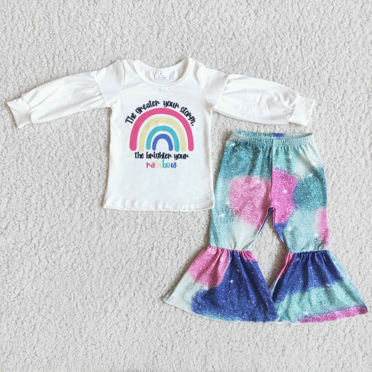 Girls Rainbow Outfits Long Sleeves Tie-dye Pants