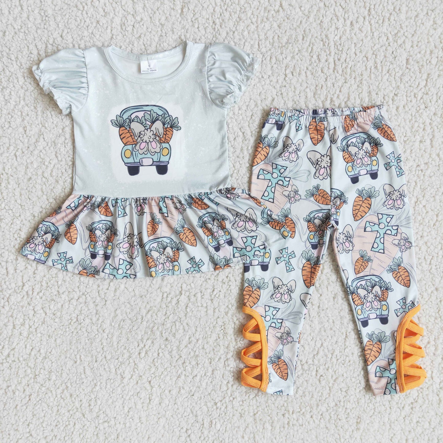 Girls Easter Bunny Carrots Outfits Short Sleeves Pants