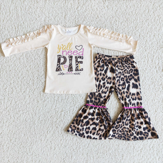 Girls Need Pie Outfits Long Sleeves Leopard Pants