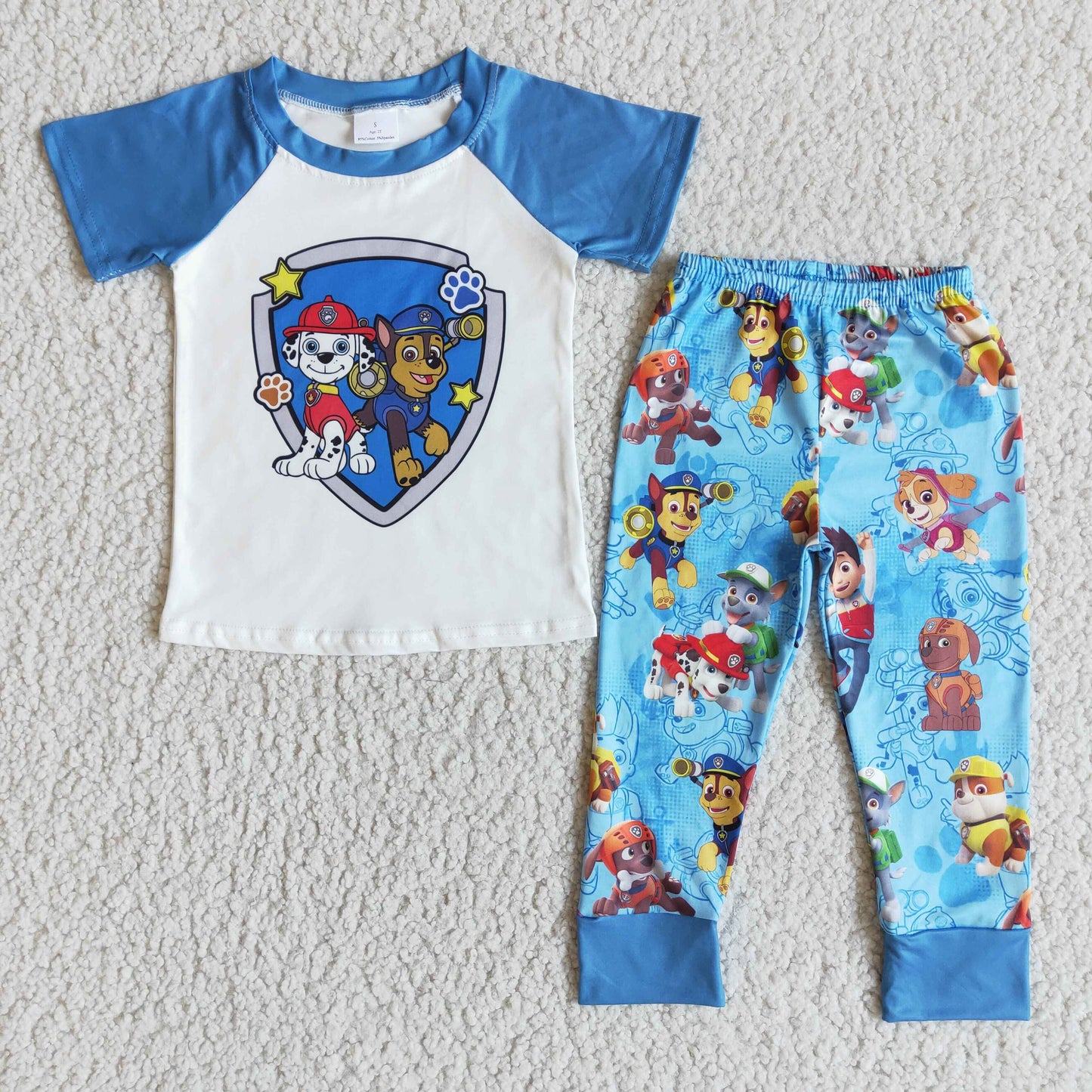 Boys Paw Outfits Short Sleeves Blue Pants