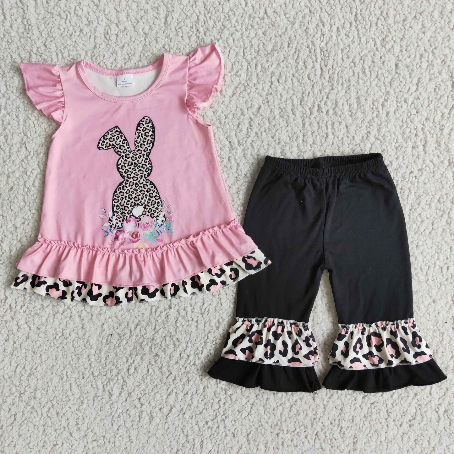 Girls Easter Bunny Outfits Short Sleeves Black Pants