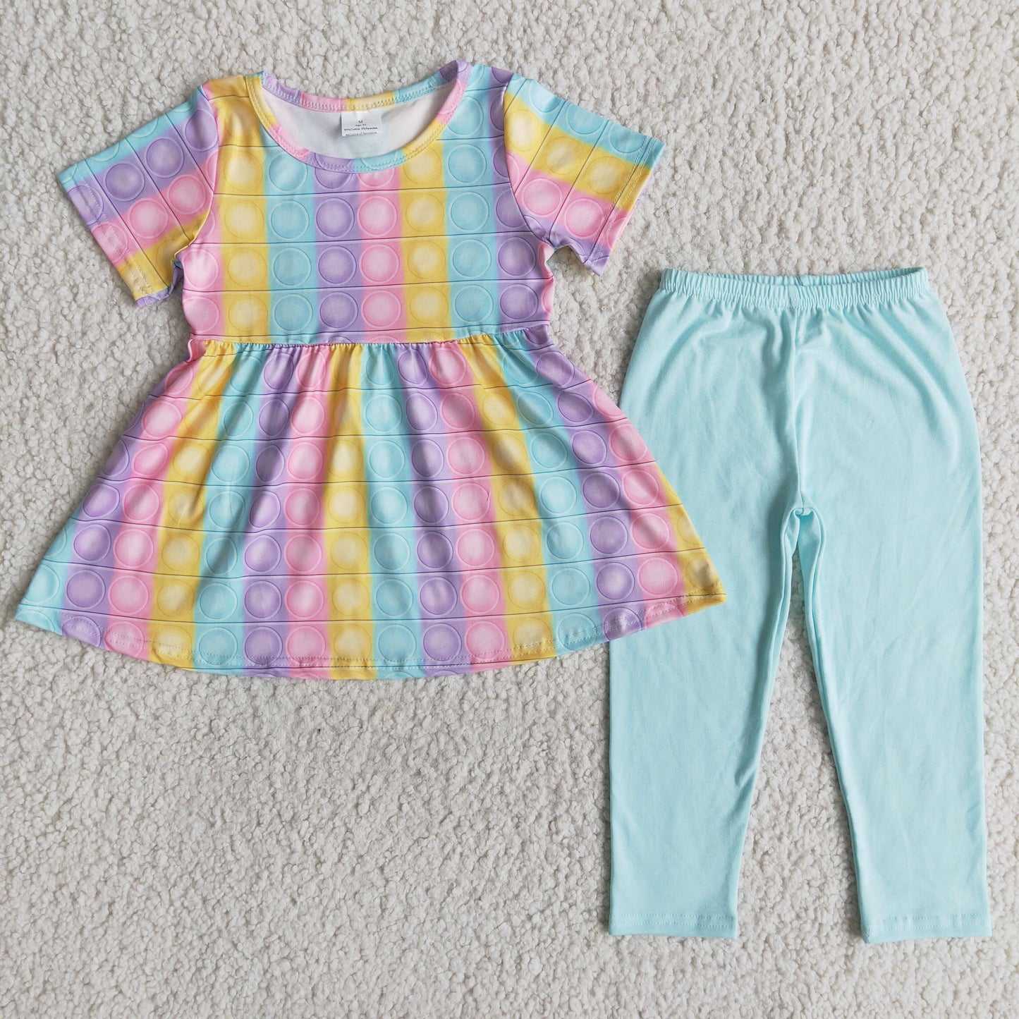 Girls Colorful Outfits Short Sleeves Sky Blue Pants