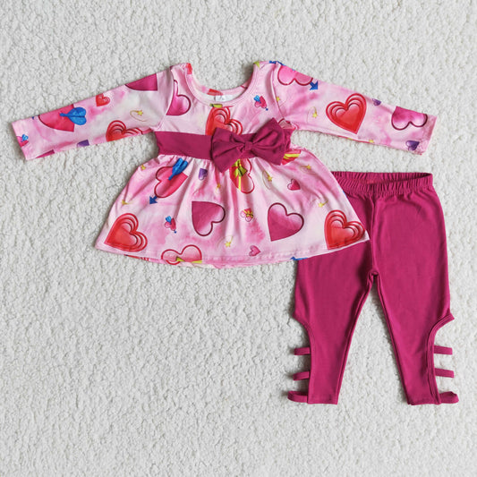 Girls Valentine's Day Love Outfits Long Sleeves Red Pants