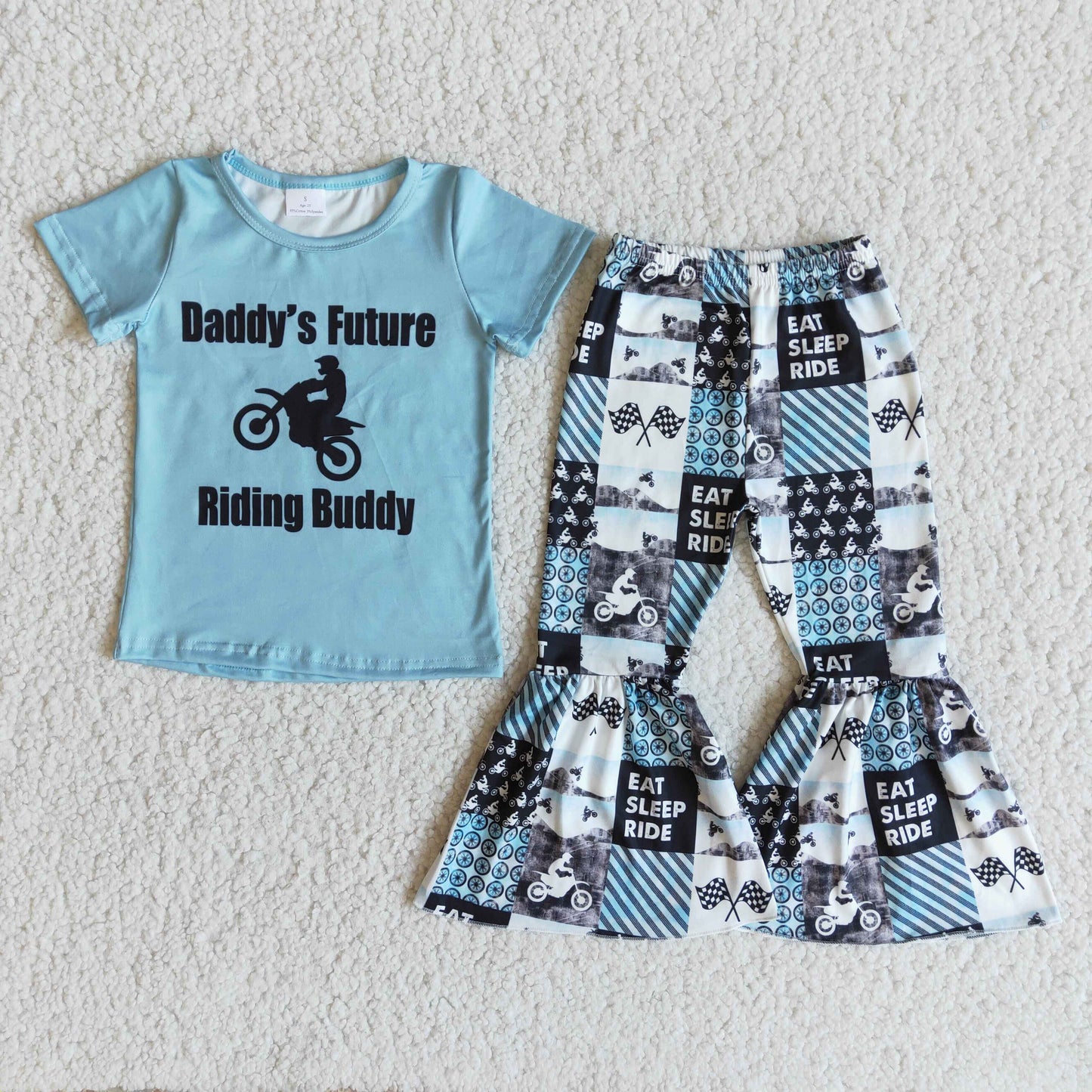 Girls Daddy's Future Riding Buddy Outfits Short Sleeves Bell Bottom Pants