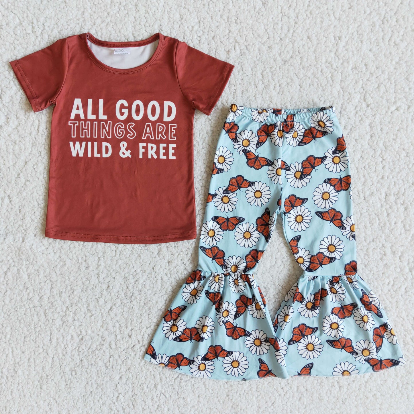 Girls Wild Free Outfits Short Sleeves Bell Bottom Pants