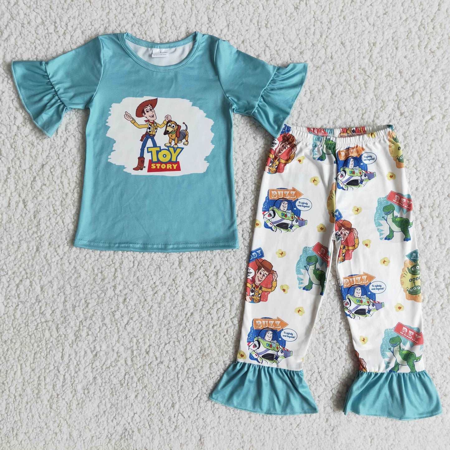 Girls Cartoon Outfits Short Sleeves Bell Bottom Pants