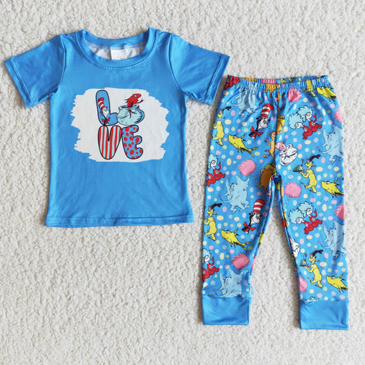 Boys Love Reading Outfits Short Sleeves Blue Pants