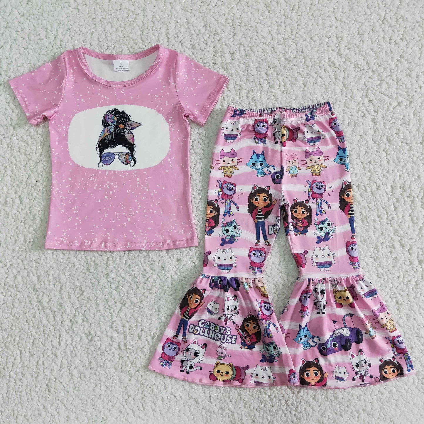 Girls Cartoon Outfits Short Sleeves Pink Pants