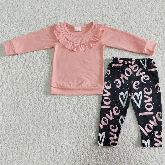 Girls Valentine's Day Love Outfits Long Sleeves Pink Pants