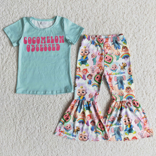 Girls OBSESSED Outfits Short Sleeves Bell Bottom Pants